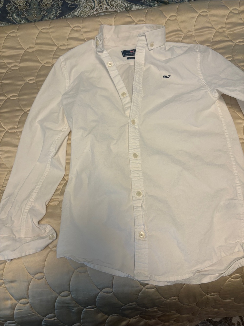 Vineyard Vines Boys White Button-Down Shirt with Whale Logo